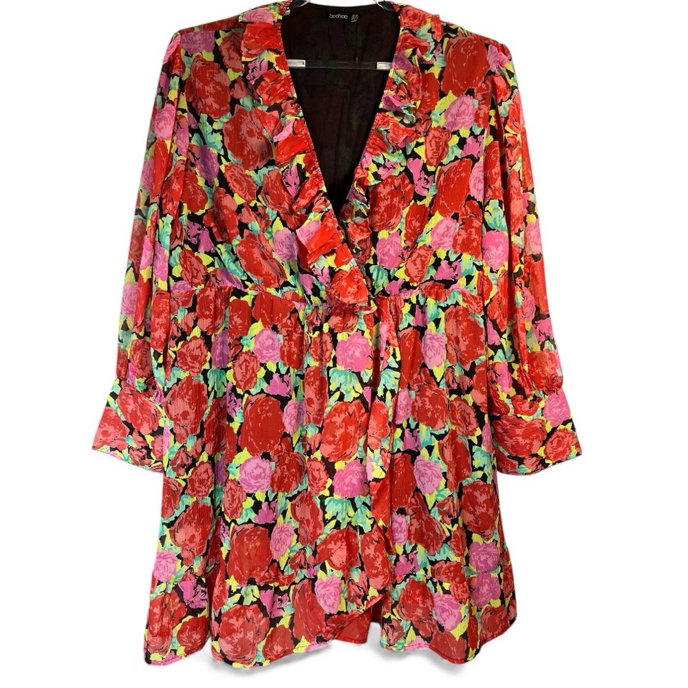 Boohoo Multicolor Red Floral Tunic or Dress | 24 | NWOT